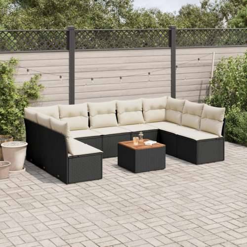 Vrtna garnitura - 10-dijelni set vrtnih sofa s jastucima crni od poliratana - Crna i krem 1 Cijena