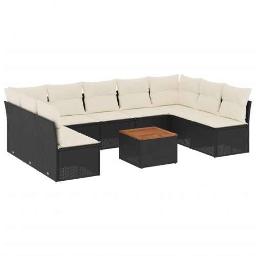 Vrtna garnitura - 10-dijelni set vrtnih sofa s jastucima crni od poliratana - Crna i krem 1 Cijena