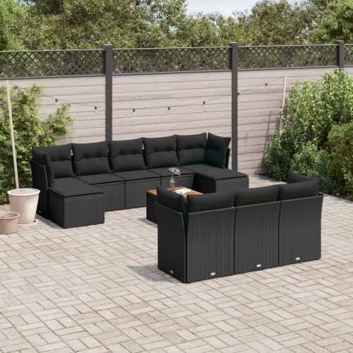 Vrtna garnitura - 11-dijelni set vrtnih sofa od poliratana s jastucima crni - Crna 1 Cijena