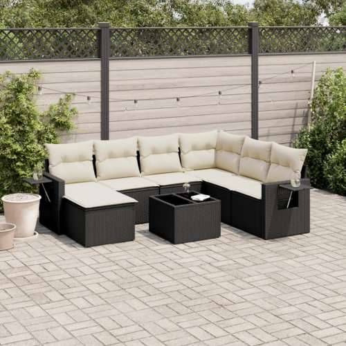 Vrtna garnitura - 8-dijelni set vrtnih sofa od poliratana s jastucima crni - Crna i krem Bez stola 1 Cijena