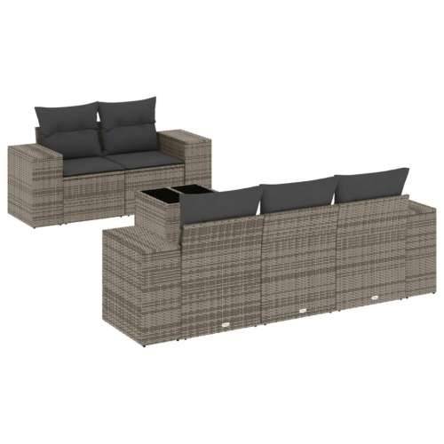 Vrtna garnitura - 6-dijelni set vrtnih sofa od poliratana s jastucima sivi - Siva 1 Cijena