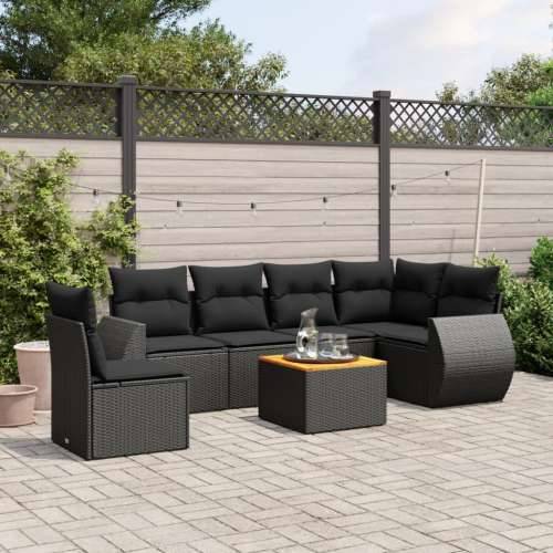 Vrtna garnitura - 7-dijelni set vrtnih sofa od poliratana s jastucima crni - Crna 3x srednja + stol + kutna 1 Cijena