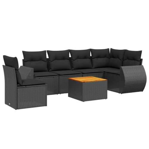 Vrtna garnitura - 7-dijelni set vrtnih sofa od poliratana s jastucima crni - Crna 3x srednja + stol + kutna 1 Cijena