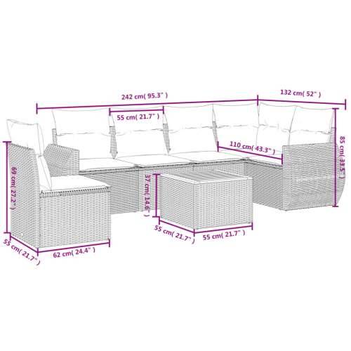 Vrtna garnitura - 7-dijelni set vrtnih sofa od poliratana s jastucima crni - Crna 3x srednja + stol + kutna 1 Cijena