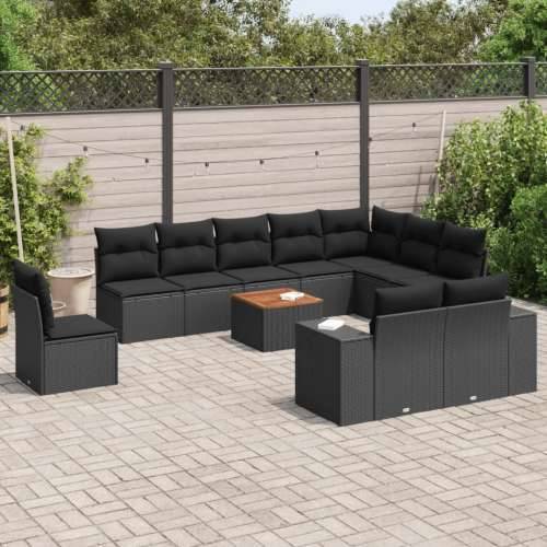 Vrtna garnitura - 11-dijelni set vrtnih sofa od poliratana s jastucima crni - Crna 1 Cijena