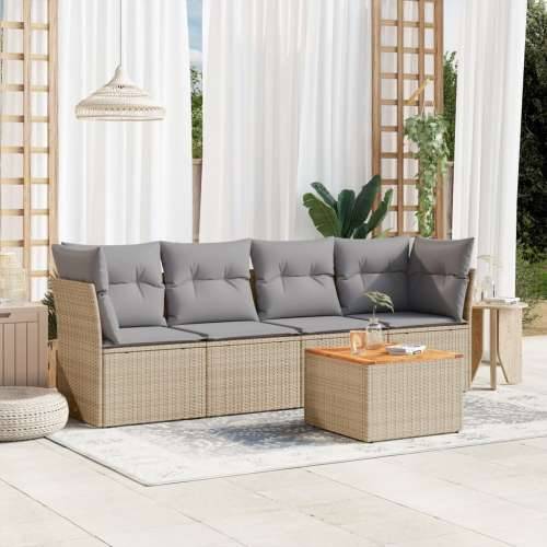 5-dijelni vrtni set sofa s jastucima bež od poliratana - bež i siva 1 Cijena