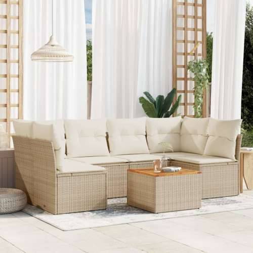 Vrtna garnitura - 7-dijelni set vrtnih sofa od poliratana s jastucima bež - Bež 2x corner + table + 4x middle 1 Cijena