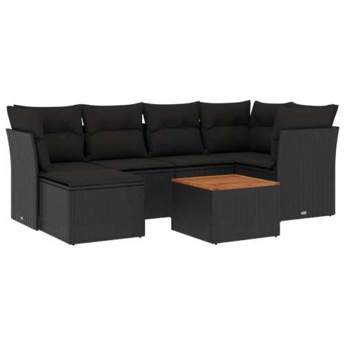 Vrtna garnitura - 7-dijelni set vrtnih sofa od poliratana s jastucima crni - Crna 1 Cijena