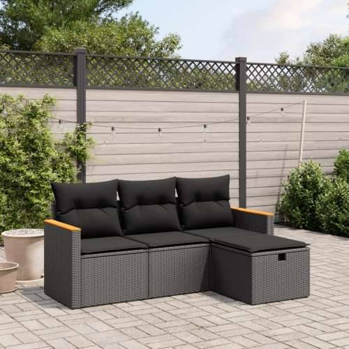 Vrtna garnitura - 4-dijelni set vrtnih sofa od poliratana s jastucima crni - Crna bez spremišta 1 Cijena