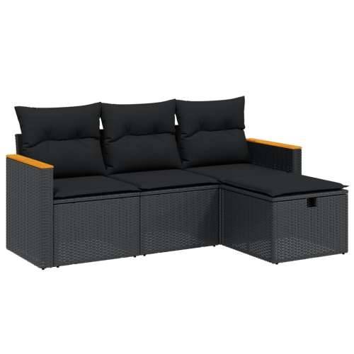Vrtna garnitura - 4-dijelni set vrtnih sofa od poliratana s jastucima crni - Crna bez spremišta 1 Cijena