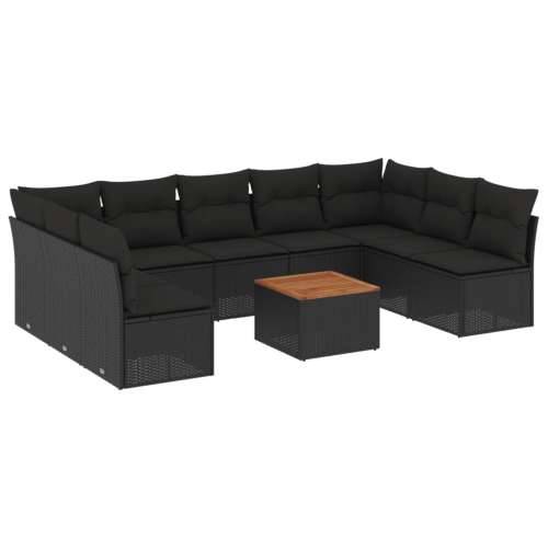 Vrtna garnitura - 10-dijelni set vrtnih sofa s jastucima crni od poliratana - Crna 1 Cijena