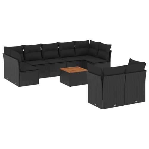 Vrtna garnitura - 10-dijelni set vrtnih sofa s jastucima crni od poliratana - Crna 5x srednja + 4x kutna + stol 1 Cijena