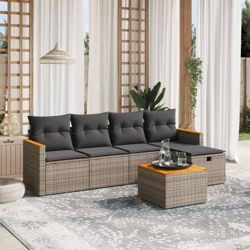 Vrtna garnitura - 6-dijelni set vrtnih sofa od poliratana s jastucima sivi - Siva bez spremišta 5 Cijena
