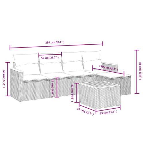 Vrtna garnitura - 6-dijelni set vrtnih sofa od poliratana s jastucima sivi - Siva bez spremišta 5 Cijena