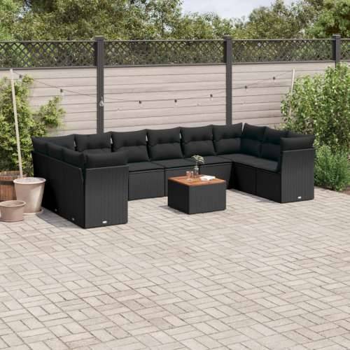 Vrtna garnitura - 11-dijelni set vrtnih sofa od poliratana s jastucima crni - Crna 4x kutna + 6x srednja + stol 1 Cijena