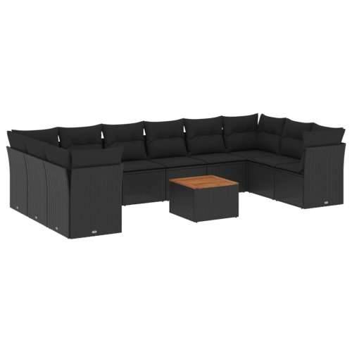 Vrtna garnitura - 11-dijelni set vrtnih sofa od poliratana s jastucima crni - Crna 4x kutna + 6x srednja + stol 1 Cijena