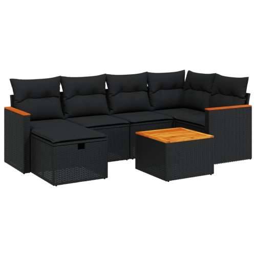 Vrtna garnitura - 7-dijelni set vrtnih sofa od poliratana s jastucima crni - Crna bez spremišta 6 Cijena