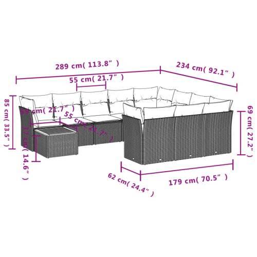 Vrtna garnitura - 11-dijelni set vrtnih sofa od poliratana s jastucima sivi - Siva stol + 4x kutna + 6x srednja 1 Cijena