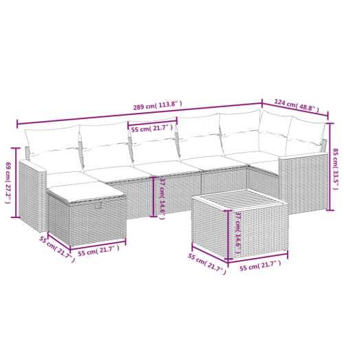 Vrtna garnitura - 8-dijelni set vrtnih sofa od poliratana s jastucima crni - Crna i krem bez spremišta 7 Cijena