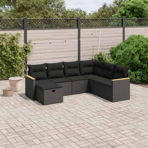 Vrtna garnitura - 7-dijelni set vrtnih sofa od poliratana s jastucima crni - Crna Bez stola 1 Cijena