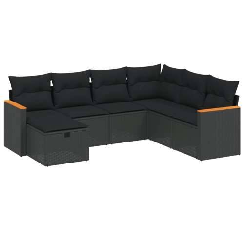 Vrtna garnitura - 7-dijelni set vrtnih sofa od poliratana s jastucima crni - Crna Bez stola 1 Cijena