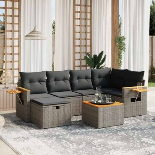 Vrtna garnitura - 7-dijelni set vrtnih sofa sivi od poliratana - Siva bez spremišta 6 Cijena