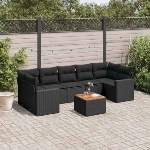 Vrtna garnitura - 8-dijelni set vrtnih sofa od poliratana s jastucima crni  - Crna 1 Cijena