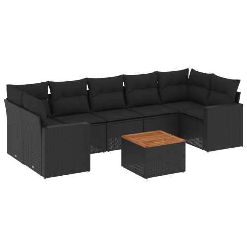Vrtna garnitura - 8-dijelni set vrtnih sofa od poliratana s jastucima crni  - Crna 1 Cijena