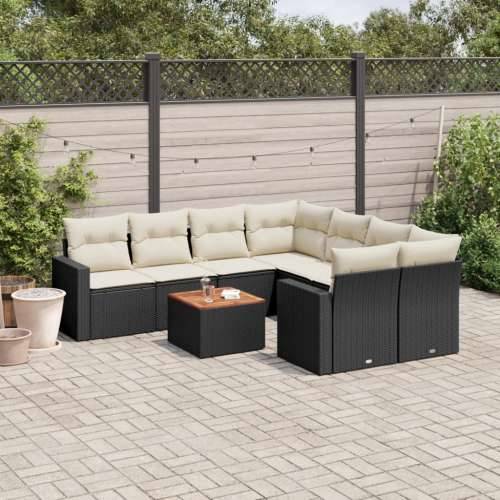 Vrtna garnitura - 9-dijelni set vrtnih sofa s jastucima crni od poliratana - Crna i krem 1 Cijena