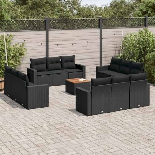 Vrtna garnitura - 13-dijelni set vrtnih sofa s jastucima poliratan crni - Crna 1 Cijena