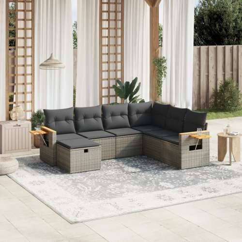 Vrtna garnitura - 7-dijelni set vrtnih sofa sivi od poliratana - Siva Bez stola 1 Cijena