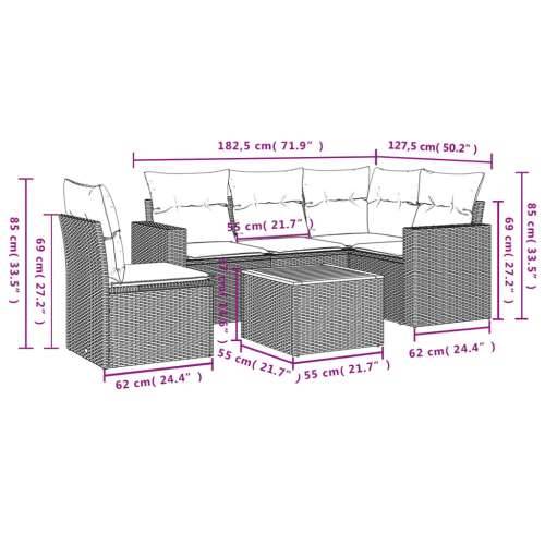 Vrtna garnitura - 6-dijelni set vrtnih sofa od poliratana s jastucima sivi - Siva 2x middle + table + 1x corner 1 Cijena