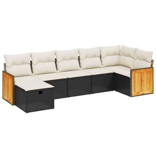 Vrtna garnitura - 7-dijelni set vrtnih sofa od poliratana s jastucima crni - Crna i krem bez spremišta 7 Cijena