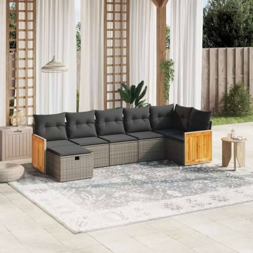 Vrtna garnitura - 7-dijelni set vrtnih sofa sivi od poliratana - Siva bez spremišta 7 Cijena