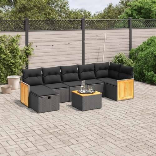 Vrtna garnitura - 8-dijelni set vrtnih sofa od poliratana s jastucima crni - Crna bez spremišta 7 Cijena