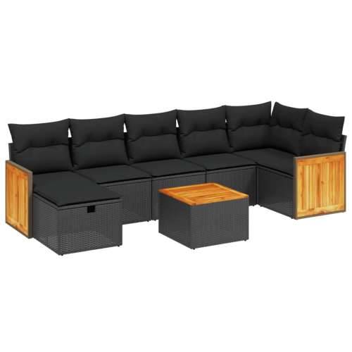 Vrtna garnitura - 8-dijelni set vrtnih sofa od poliratana s jastucima crni - Crna bez spremišta 7 Cijena