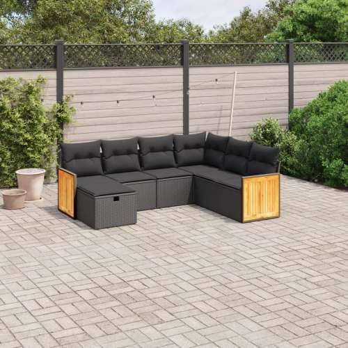 Vrtna garnitura - 7-dijelni set vrtnih sofa od poliratana s jastucima crni - Crna Bez stola 1 Cijena