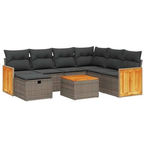 Vrtna garnitura - 8-dijelni set vrtnih sofa od poliratana s jastucima sivi - Siva Sa stolom 1 Cijena