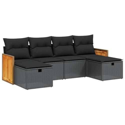 Vrtna garnitura - 6-dijelni set vrtnih sofa s jastucima crni od poliratana - Crna bez spremišta 1 Cijena