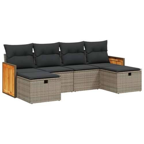 Vrtna garnitura - 6-dijelni set vrtnih sofa od poliratana s jastucima sivi - Siva bez spremišta 1 Cijena