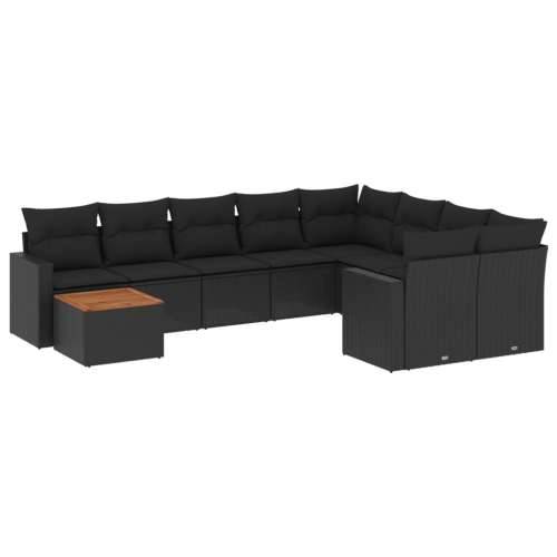 Vrtna garnitura - 10-dijelni set vrtnih sofa s jastucima crni od poliratana - Crna 1 stol + 2x kutna + 5x srednja Cijena