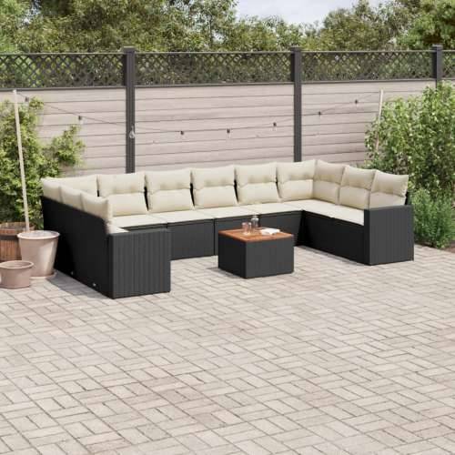 Vrtna garnitura - 11-dijelni set vrtnih sofa od poliratana s jastucima crni - Crna i krem 1 2x corner + table + 6x middle Cijena