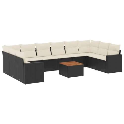 Vrtna garnitura - 11-dijelni set vrtnih sofa od poliratana s jastucima crni - Crna i krem 1 2x corner + table + 6x middle Cijena