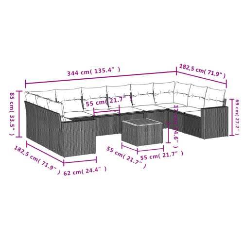 Vrtna garnitura - 11-dijelni set vrtnih sofa od poliratana s jastucima crni - Crna i krem 1 2x corner + table + 6x middle Cijena
