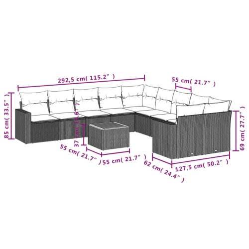 Vrtna garnitura - 11-dijelni set vrtnih sofa od poliratana s jastucima bež - Bež 1 stol + 2x kutna + 6x srednja Cijena