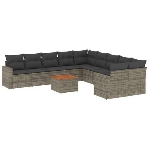 Vrtna garnitura - 11-dijelni set vrtnih sofa od poliratana s jastucima sivi - Siva 1 stol + 2x kutna + 6x srednja Cijena