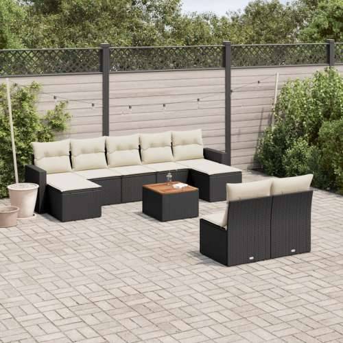 Vrtna garnitura - 10-dijelni set vrtnih sofa s jastucima crni od poliratana - Crna i krem 1 Cijena