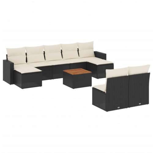 Vrtna garnitura - 10-dijelni set vrtnih sofa s jastucima crni od poliratana - Crna i krem 1 Cijena