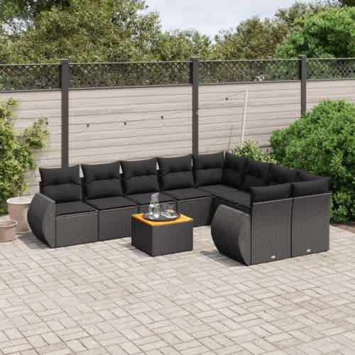 Vrtna garnitura - 10-dijelni set vrtnih sofa s jastucima crni od poliratana - Crna 5x srednja + stol + 2x kutna 1 Cijena