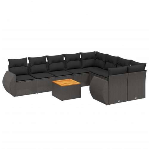 Vrtna garnitura - 10-dijelni set vrtnih sofa s jastucima crni od poliratana - Crna 5x srednja + stol + 2x kutna 1 Cijena